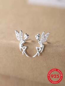 1pc Exquisite Women's Jewelry Little Angel Fairy Stud Earrings S925 Sterling Silver Minimalist Fashion Versatile Luxury Style Niche High-End Earrings Suitable For Daily Wear - #1 - View 2