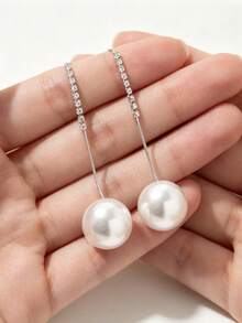 1 Pair Of Fashionable Personalities Long Style Temperament Faux Pearl Earrings Suitable For Women's Daily Commuting ﻿ - Gold - View 4