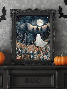 1pc Whimsical Ghost Print Dark Cottagecore Floral Halloween Decor, Ghost On Enchanted Flower Meadow William Morris Style, Bedroom Decor,LivingRoom Decor,Dorm Decor,Wall Arts,Wall Decor,Home Decor,Room Decor, Canvas Wall Art, Posters,Optional Frame - 1PCS - View 4