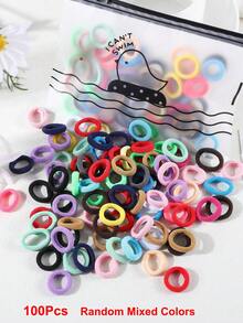 100Pcs Girls Simple Colorful 0.8 Inch Diameter Finger Size Hair Ties, Cute Non-Damaging Hair Bands Ponytail Holders Hair Accessories Suitable For Daily Use - 彩色 - 查看 7