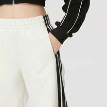 Adidas Celana rajut kasual sporty wanita model lurus dengan tiga garis, nyaman dan serbaguna. - Putih/Hitam - View 7