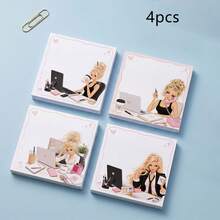 1/4pcs Fashion Blonde Office Girl Sticky Notes,Cute Business Lady Cartoon Decorative Note Paper Set, Perfect For Daily Message Taking, Planner, Junk Journal, Office Desk & School DIY Handcraft Supplies - one-size - View 12