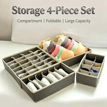 4pcs Multi-Size Modular Underwear Storage Boxes, Freely Combinable And Detachable Drawer Dividers, Large Capacity Foldable Non-Woven Fabric Organizer Boxes For Bras, Panties, Socks - Grey - View 1