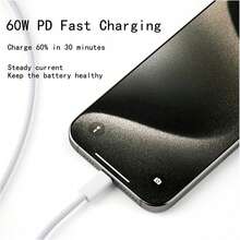 PD 30W USB-C Fast Charger Set, Wall Charger Adapter With Braided USB-C To USB-C Fast Charging Cable, Compatible With IPhone 15/16/17, Android Phones, - White - View 8
