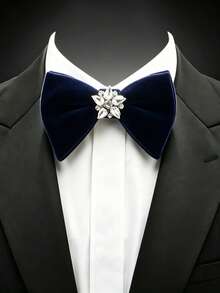1pc Solid Color Luxury Velvet Rhinestone Bow Tie For Men, Wedding Groom Evening Formal Dress Bow Tie, Multiple Colors Available - Multicolor - View 7