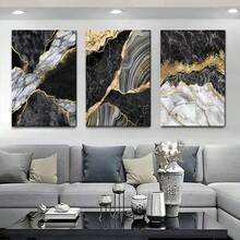 Juego de 1/3 piezas Pintura de arte de pared con textura de mármol abstracto de flujo de tinta beige y dorado, póster de decoración para sala de estar, sofá, oficina y hogar, entusiasta de la decoración del hogar minimalista moderna, material decorativo con marco opcional - Multicolor - Ver 1