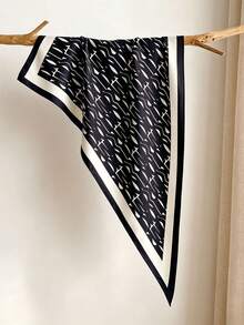 1Pc Retro Abstract Geometric Printed Satin Scarf, Multi Wear Neck Wrap Shawl Fashion Accessory For Ladies,Halloween - Multicolor - View 9
