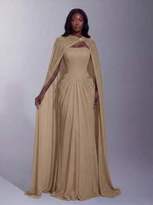 Faeriesty Elegant Strapless Long Dress With Fitted Corset Top, Keyhole Neckline, Flowing A-Line Silhouette Wedding - Khaki - View 1