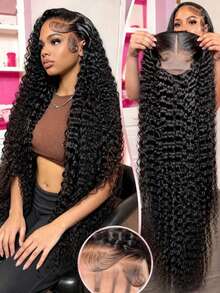 Uveous 13x4 Lace Front Wigs Human Hair 30 40 Inch JerryCurly HD Transparent Lace Front Wigs Human Hair Pre Plucked Natural Color 200 Density With Baby Hair For Women - 黑色 - 查看 2
