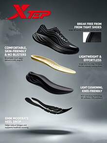 XTEP--Light Boat Running Shoes Men's Summer Mesh Breathable Sports Shoes Heavyweight Shock Absorption Lightweight Running Shoes Black - Black - View 4