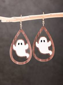 1 Pair Funny Creative Wooden Ghost Earrings For Women, Halloween Party Wear - White Ghost - View 1