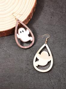 1 Pair Funny Creative Wooden Ghost Earrings For Women, Halloween Party Wear - White Ghost - View 5