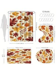 1/4pcs Autumn Harvest Maple Leaf Shower Curtain Set, With 12 Hooks, Waterproof Polyester Bathroom Curtain, Privacy, Thickened, Durable Quick-Dry, 180*180cm Size, Thanksgiving Autumn Harvest Bathroom Decor - A - View 5