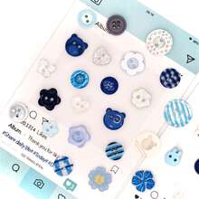 10/20/30/35/40/45/50/55/60/70Pcs Blue Button Assortment, Creative DIY Decorative Accessories, Flower, Star, Moon Shapes, Resin Material, Delicate And Easy To Use, Suitable For Clothing Modification, Greeting Card Decoration, Jewelry Making And More - Multiple Styles - View 4