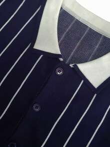 WAIT HIM Men's Casual Striped Crew Neck Cardigan - Blue - View 8
