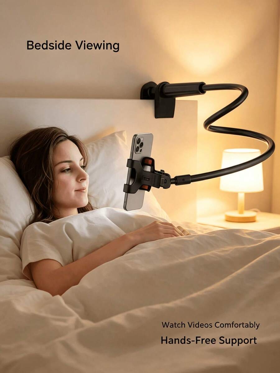 360° Rotatable Adjustable Gooseneck Phone Holder, Universal Phone Stand For 4-7 Inch Smartphones, Reserved Charging Port, Stylish Desktop Room Decor, Suitable For Bedroom, Bathroom, Kitchen And Living Room Daily Use