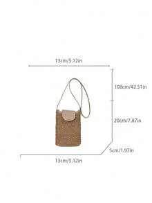 Woven Small Vertical Bucket Bag For Women, Fashionable Versatile Crossbody Phone Bag - Khaki - View 4