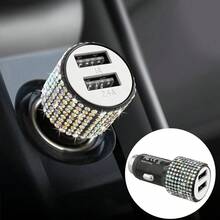 Sparkling Rhinestone Car Charger, Diamond 3-In-1 Retractable Charging Cable, USB Fast Charging Cable, Cute Women's Style, Suitable For IPhone, Dash Cam, GPS, Holiday/Birthday Gift - Multicolor - View 47