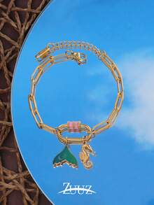 1pc Stainless Steel Ocean Style Pendant Bracelet For Women Fashion Simple 18K Gold Plated Elliptical Buckle Charms Bracelets Jewelry - Bracelet - View 1