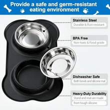 Double Stainless Steel Dog Bowls With Non-Slip Silicone Mat,Pets Food Bowl Set, Non-Slip & Dishwasher , Small Dog Bowls For Puppies & Cats, Suitable For Tiny Pets Under 8lbs,Extra Small,Black/Grey UYAU - Black - View 4