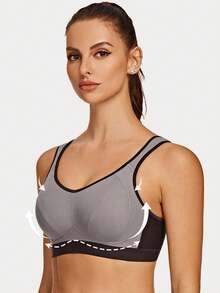 MELENECA Women's High Impact Support Wirefree Bounce Control Plus Size Workout Sports Bra - Grey - View 5
