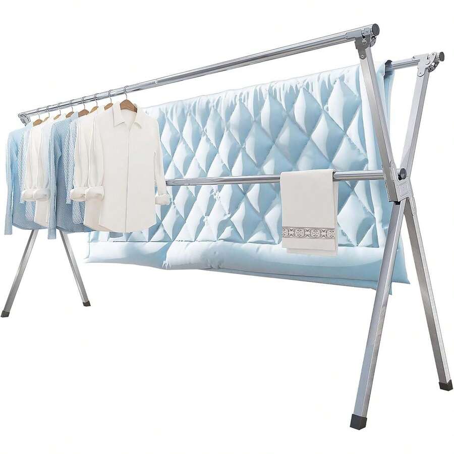 2026-NEW:Tendederos de Ropa, Tendederos Retractiles Exterior de Acero Inoxidable, Tendedero Plegable para Ropa, Tubería Reforzada, Aireador de Ropa con 20 Gancho - 1 - Ver 1