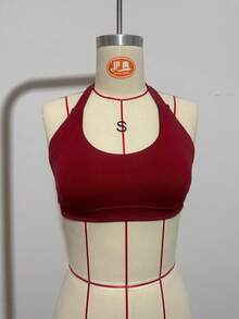 Women's Red Halter Neck Backless Sports Bra, Minimalist Versatile Design Suitable For Daily Yoga, Fitness, Running - Red - View 4