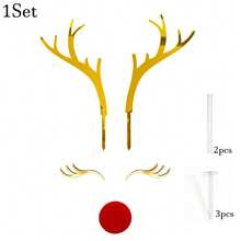 1Set/2Sets Gold Mirror Acrylic Reindeer Antler Cake Topper, Christmas Rudolph Eyes Cake Decor, Xmas Party Cake Decorations - Multicolor - View 11
