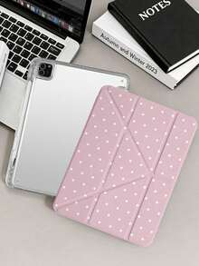 1pc Bean Pink Polka Dot Tablet Case Compatible With IPad Mini6/7/Air/Air2/9.7/10.2/10.5/10.9 (Air4-Air8)/Pro 11/10th Gen/A16/Pro 11 2024, Painted Pattern Tablet Cover With Transparent Acrylic Back Shell, Silk Texture 8-Fold Stand, Auto Sleep/Wake, Built-In Pencil Slot, Pencil Not Included, Some Models With Camera Frame - Multicolor - View 6