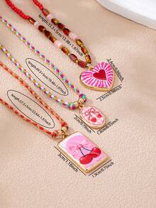 3pcs/Set Women's Bohemian Layered Necklace, Hand-Woven Rope Chain With Enamel Pendant, Tropical Bohemian Jewelry, Suitable For Daily Wear - Geometric Pendant Necklace Set - View 3