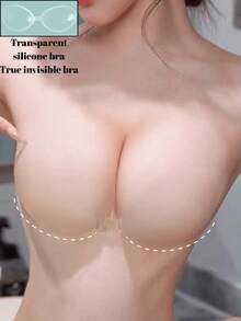 隱形胸罩/透明黏性矽膠胸墊，適合女性婚紗，無縫聚攏提拉矽膠胸貼，適用於隱形內衣肩帶 - 無色 - 查看 2