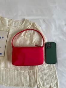 極簡風女款單肩包 手提包 高品質腋下包 半月包 附圍巾 適合上班通勤購物 - 紅色 - 查看 4