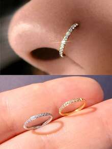 1pc Stainless Steel CZ Dainty Conch,Tragus,Daith,Rook Piercing/Nose Ring/Septum Ring - Lap - View 1