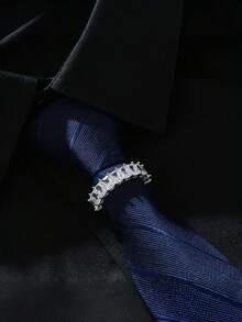 Luxury Curved Multi-Color Zirconia Tie Clip For Men, Business Formal Tie Holder, Gold And Silver Dual-Tone Multi-Color Rhinestone Versatile Tie Accessory, Wedding Banquet Commute Suit Accessory, Exquisite Rhinestone Design Stable Anti-Slip, High-End Men's Suit Outfit Accessory, Multiple Color Options Available - Tie Buckle - View 15