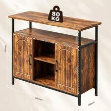 Devoko Kitchen Buffet In Vintage Wood Look, Sideboard With 2 Doors, Open Shelves, Wide Worktop, Black Metal Frame And Adjustable Feet, For Kitchen, Dining Room And Living Room - Rust Brown - View 10