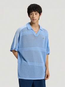 Adidas Originals Kemeja Polo Pria RESORT S Kerah Rajut Lengan Pendek TKW8166 - Baby Blue - View 2