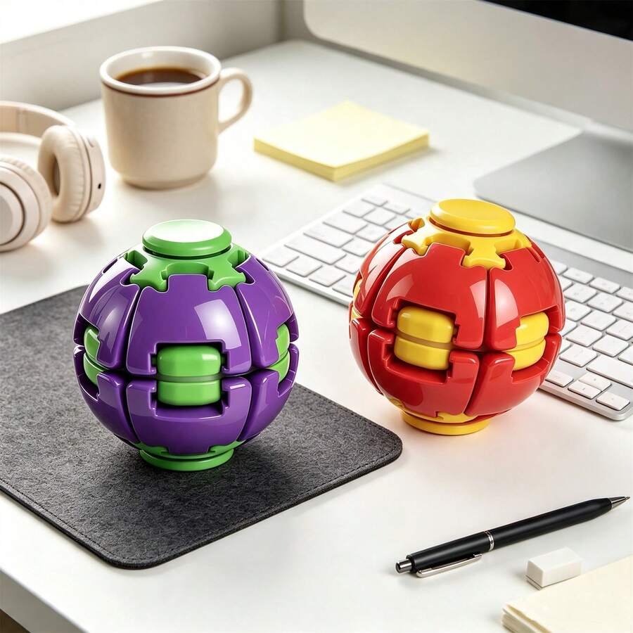 1pc Reative Press-To-Start Rotating Fidget Ball, Smooth Spinning Brings Fun And Relieve Stress. Compact Pocket Design, Great Sensory Decompression Toy To Kill Boredom. Color Will Be Shipped Randomly. - Multicolor - View 1