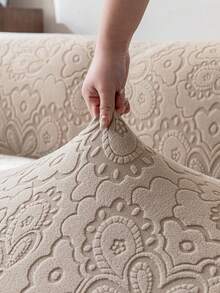 1pc Jacquard Solid Color Elastic All-In-One Sofa Cover, Minimalist Pet-Friendly Anti-Slip Anti-Scratch, Suitable For All Seasons, Machine Washable, Holiday Home Decor Dust-Proof Sofa Slipcover - Khaki - View 9