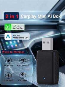 XUDA 2026 新款 Mini CarPlay AI Box，無線 CarPlay 與 Android 二合一車載音訊，支援有線與無線連接，配備 2.4-5.0GHz WiFi 5，時尚便攜，相容市面上 99% 具備有線 CarPlay 與 Android 功能的車型 - C - 查看 13