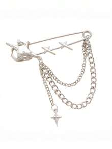 1pc Star, Four-Pointed Star, Heart, Rhinestone, Flower, Cross, Butterfly Elements Harajuku Style Minimalist Chain Brooch For Women, Suitable For Daily Wear, Gatherings, Parties, Holiday Decoration - Multicolor - View 4