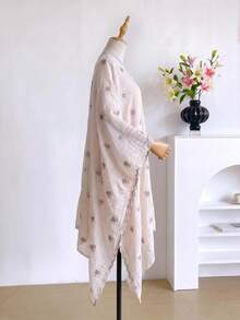 1pc Minimalist Heart Pattern Embroidered Split Shawl Kimono Sarong, Bohemian Style Spring/Summer Beach Vacation Sun Protection Cover-Up Cardigan, Suitable For Daily Wear, Perfect Gift Choice - Beige - View 3
