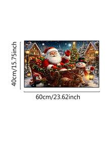 1Pc 15.75x23.62in /19.69x31.5in Feature Santa Claus Sleigh Snowy Town Scene Floor MatEuropean Style Design Accent With Reindee Snowman Suitable For Use In Entryway Kitchen Balcony Bedroom Other Areas To Add Festive Winter Touch To Your Home Decor - Multicolor - View 9