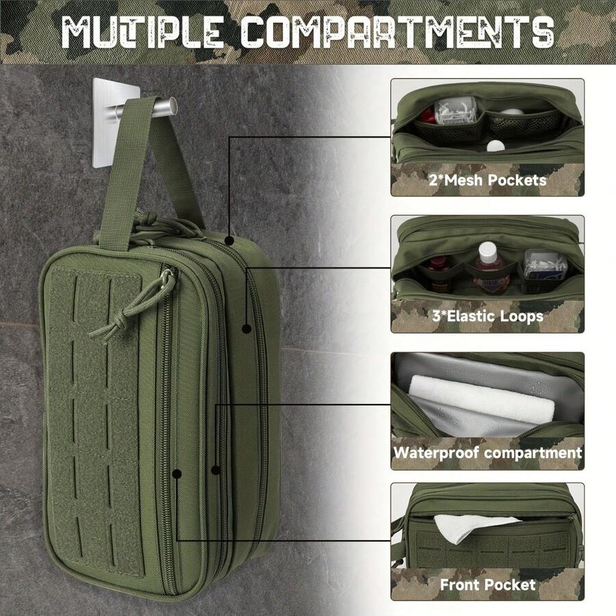 Portable Outdoor Camping Toiletry Bag For Men, Tactical Hanging Organizer Bag With Dry & Wet Separation