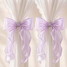 1/4 Pack French Style Bow Curtain Tiebacks, Sheer Satin Ribbon Curtain Tiebacks, Multi-Color No-Drill Curtain Tiebacks, Suitable For Semi-Sheer And Regular Curtains, For Bedroom, Living Room, Romantic Home Decor - Multicolor - View 5