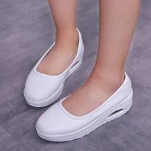 Women's Cushioned Thick Sole Wedge Rocker Work Shoes, Simple Pure White Design, Soft Breathable Medical Nursing Duty Shoes - White - View 5