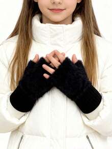 1 Pair Fingerless Gloves For Girls, Comfortable Gloves For Autumn And Winter - Soft And Warm, Versatile, Suitable For Winter Wear Or Daily Use - Multicolor - View 5