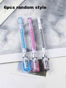 Syringe-Shaped Neutral Pen, Used For Simulating Virus ; Syringe Design, Randomly Distributed Black Signature Pen And Vaccine Pen, Suitable For School Supplies, Back To School Season - A - View 9