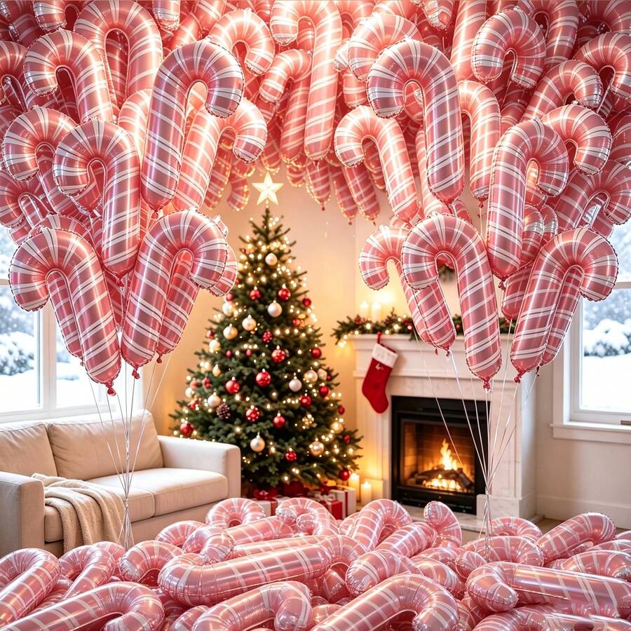 Small Pink Mini Candy Cane Balloons Christmas Party New Year Party Decoration - Multicolor - View 1