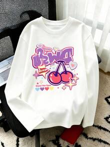 Girls Y2K Cherry Heart Star Print Long Sleeve Tee - White - View 1