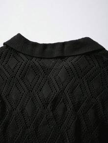 Men's Neutral Polo Collar Knit Top, Casual Business Commute Short Sleeve Loose Pullover T-Shirt, Spring/Summer - Black - View 10